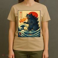 Japan Wave Catzilla Fire Cat Funny Gifts For Women T-Shirt thumb 4