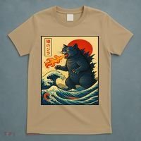 Japan Wave Catzilla Fire Cat Funny Gifts For Women T-Shirt thumb 5