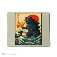 Japan Wave Catzilla Fire Cat Funny Gifts For Women Mousepad thumb 0