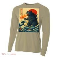 Japan Wave Catzilla Fire Cat Funny Gifts For Women Cooling Performance Long Sleeve Crew thumb 0