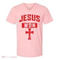 Jesus Won Cross Jesus Christian Faith Religious V-Neck T-Shirt thumb 0