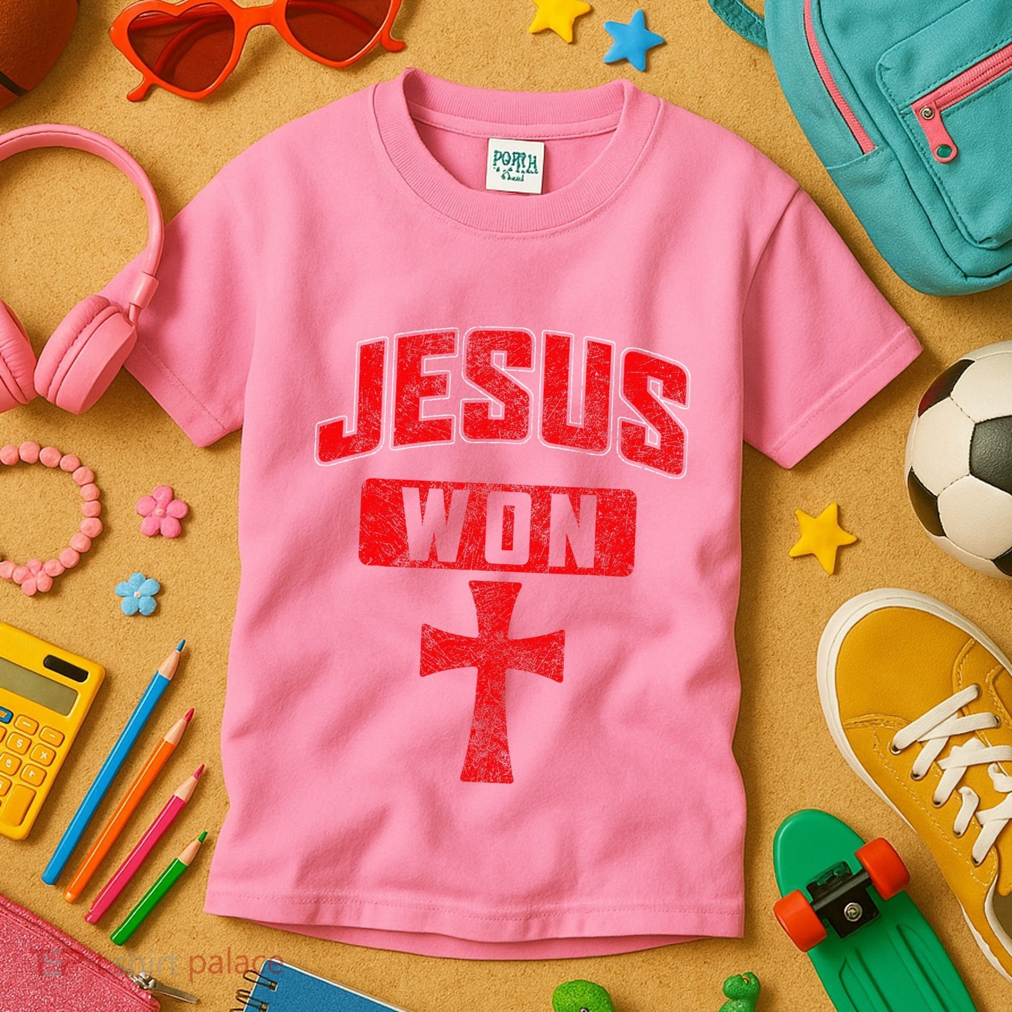 Jesus Won Cross Jesus Christian Faith Religious Kids T-Shirt