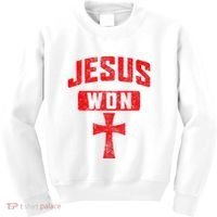 Jesus Won Cross Jesus Christian Faith Religious Kids Sweatshirt thumb 0