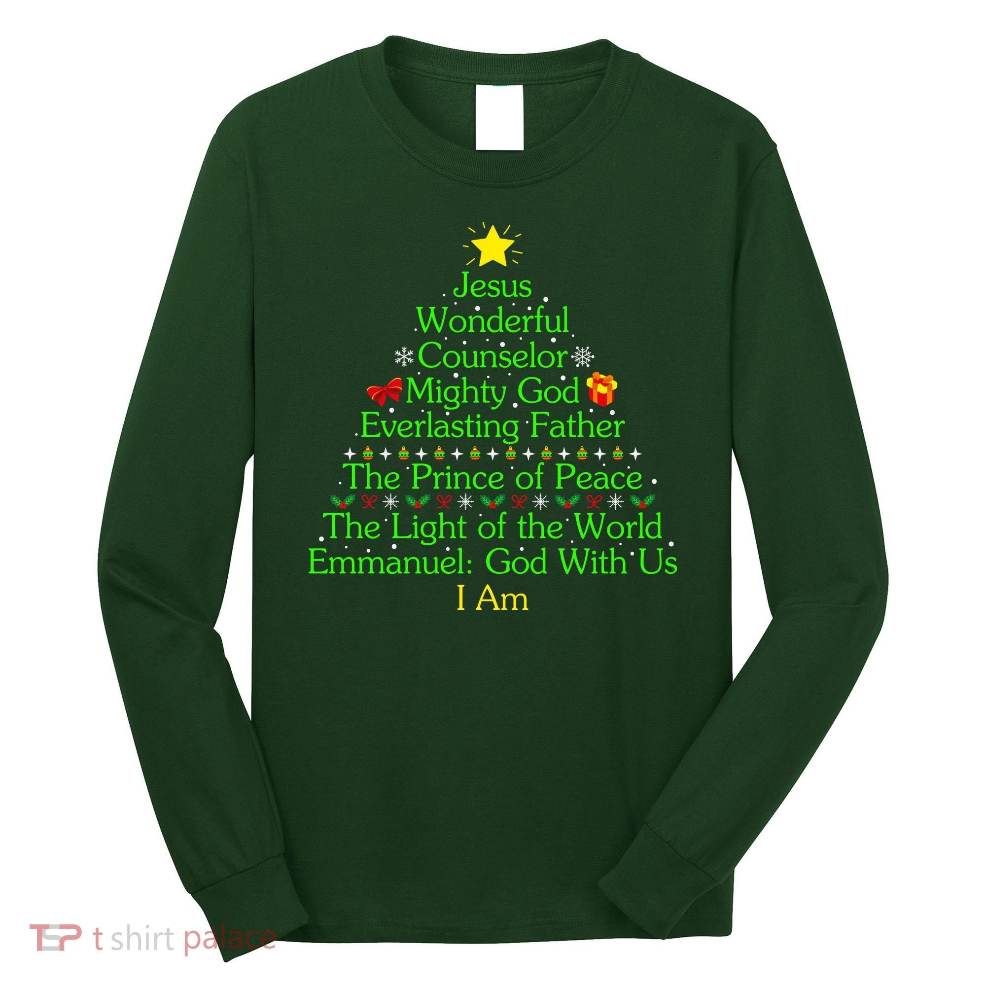Jesus Wonderful Counselor Bible Verse Jesus Christmas Tree Jesus Star Long Sleeve Shirt
