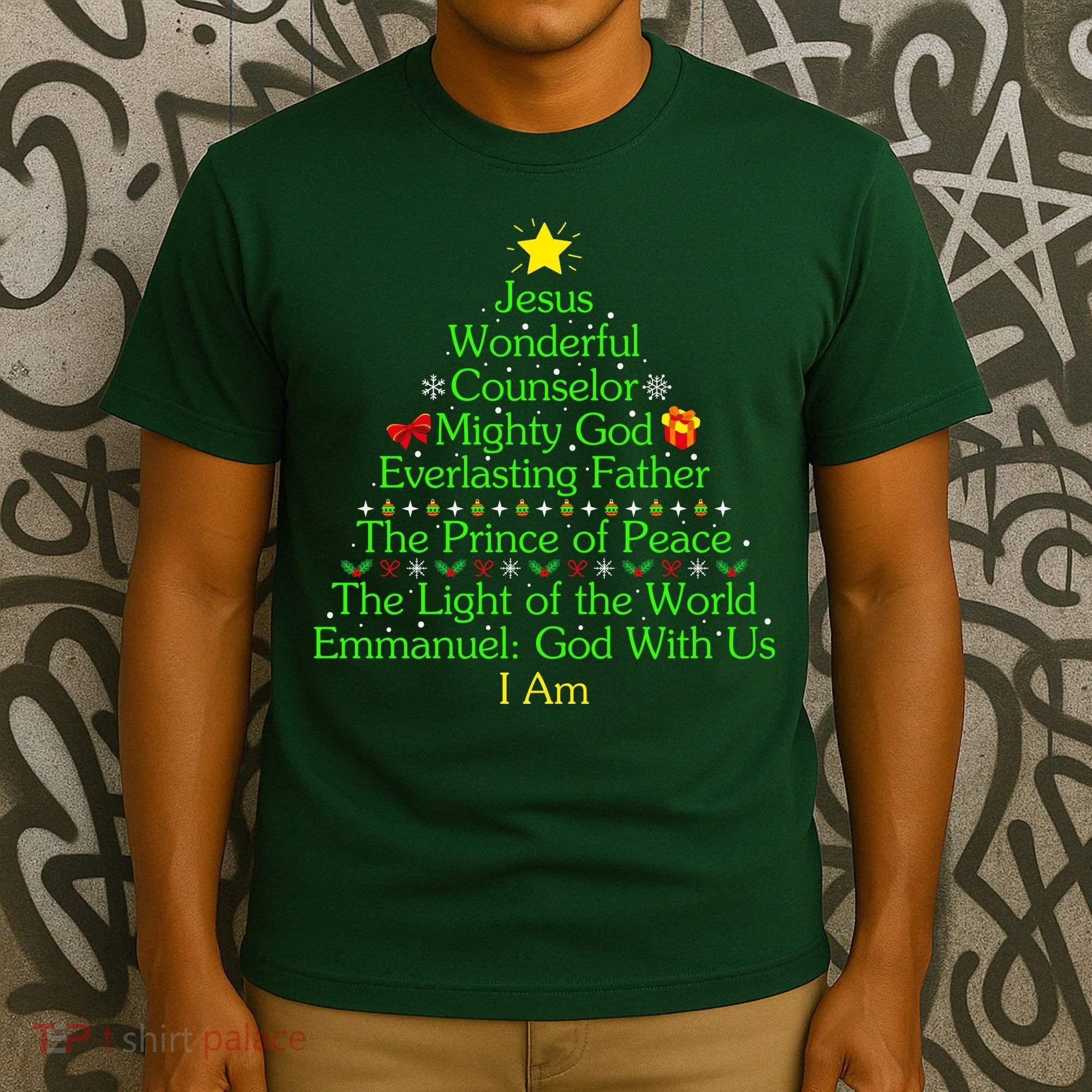 Jesus Wonderful Counselor Bible Verse Jesus Christmas Tree Jesus Star T-Shirt