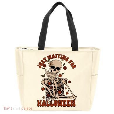 Just Waiting For Halloween Skeleton Fall Spooky Tote Bag