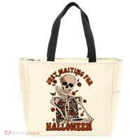 Just Waiting For Halloween Skeleton Fall Spooky Tote Bag thumb 0