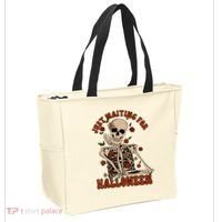 Just Waiting For Halloween Skeleton Fall Spooky Tote Bag thumb 2