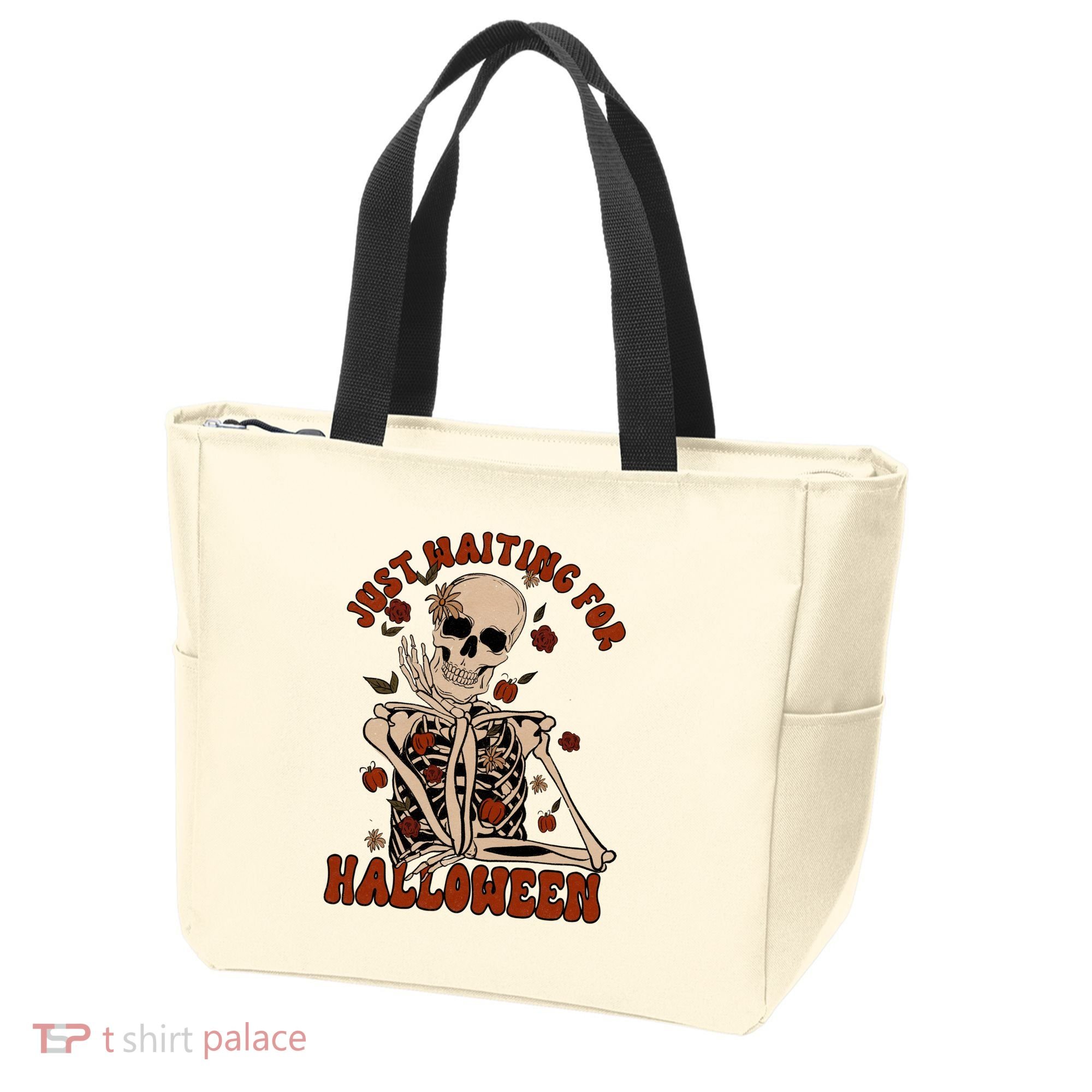 Just Waiting For Halloween Skeleton Fall Spooky Tote Bag