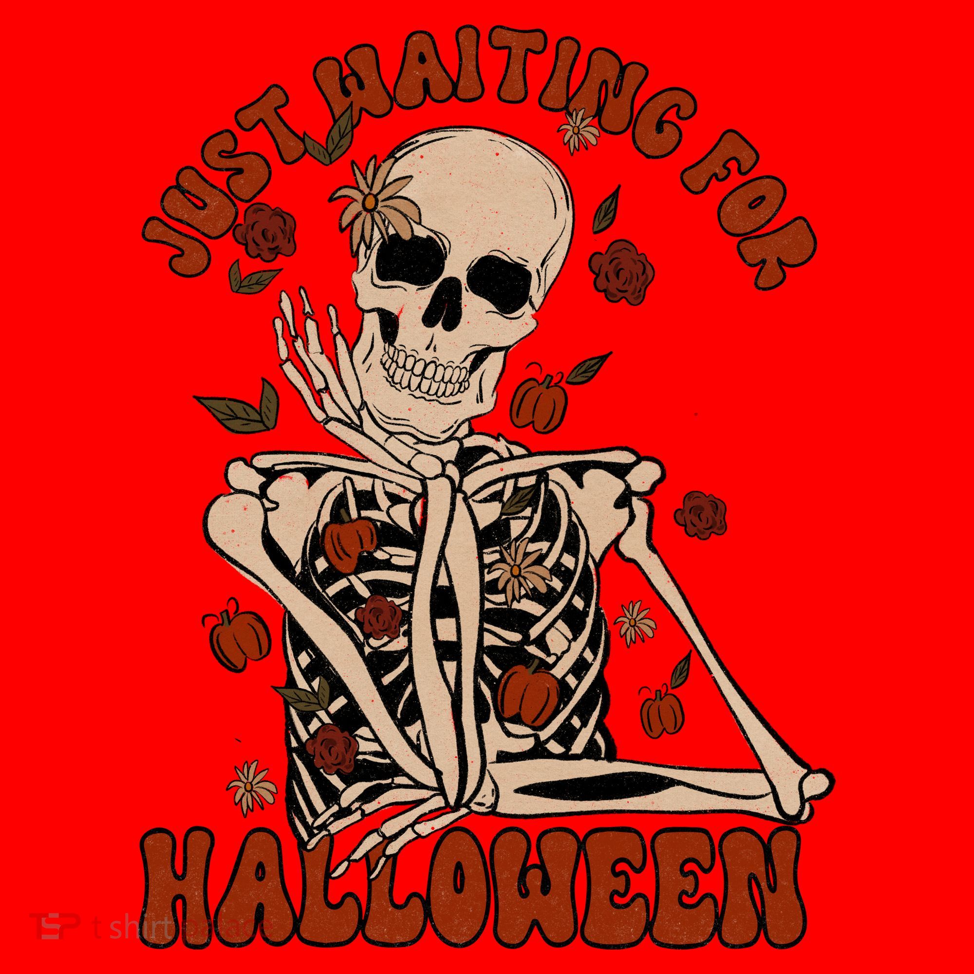 Just Waiting For Halloween Skeleton Fall Spooky Santa Hat
