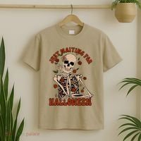 Just Waiting For Halloween Skeleton Fall Spooky T-Shirt thumb 2