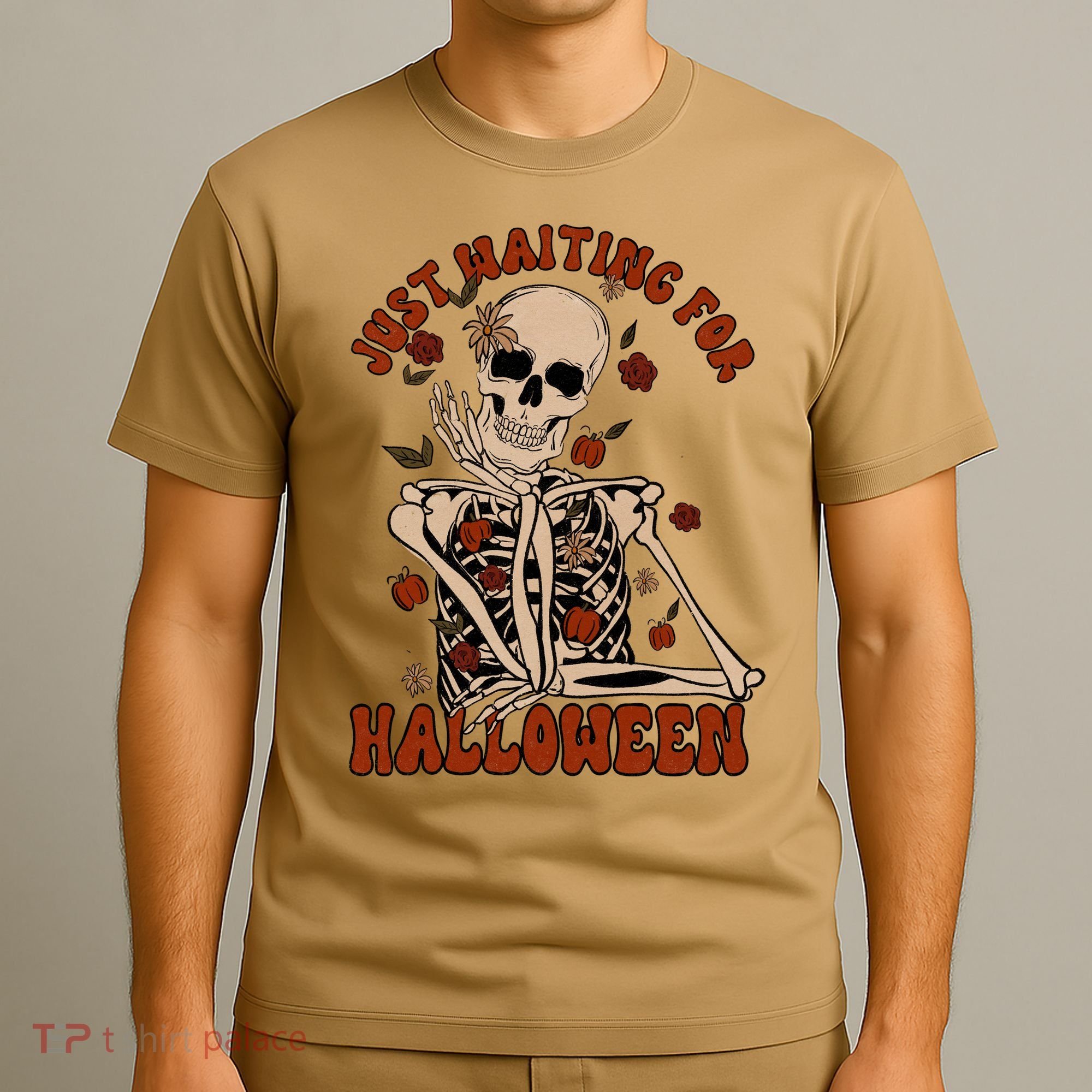 Just Waiting For Halloween Skeleton Fall Spooky T-Shirt