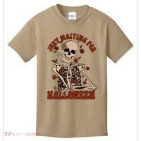 Just Waiting For Halloween Skeleton Fall Spooky Kids T-Shirt thumb 0