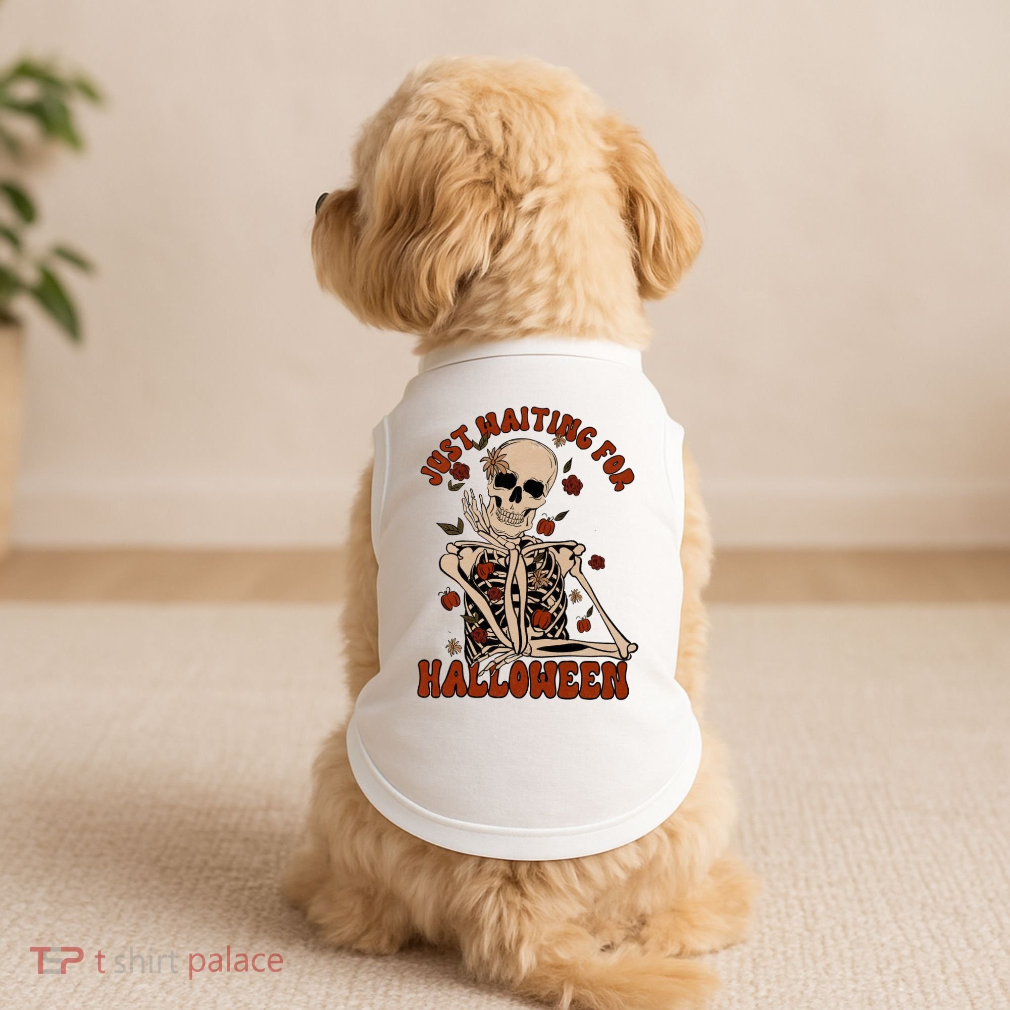 Just Waiting For Halloween Skeleton Fall Spooky Doggie Tank