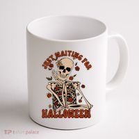 Just Waiting For Halloween Skeleton Fall Spooky Coffee Mug thumb 1