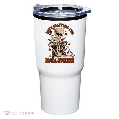 Just Waiting For Halloween Skeleton Fall Spooky Tumbler