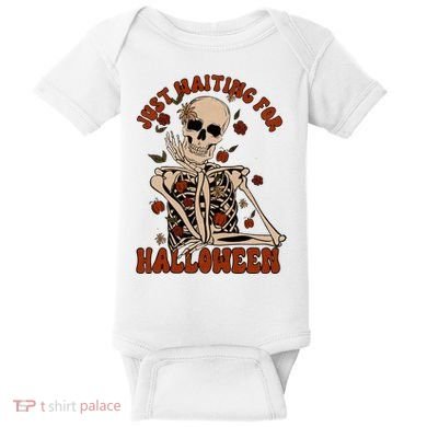 Just Waiting For Halloween Skeleton Fall Spooky Baby Bodysuit