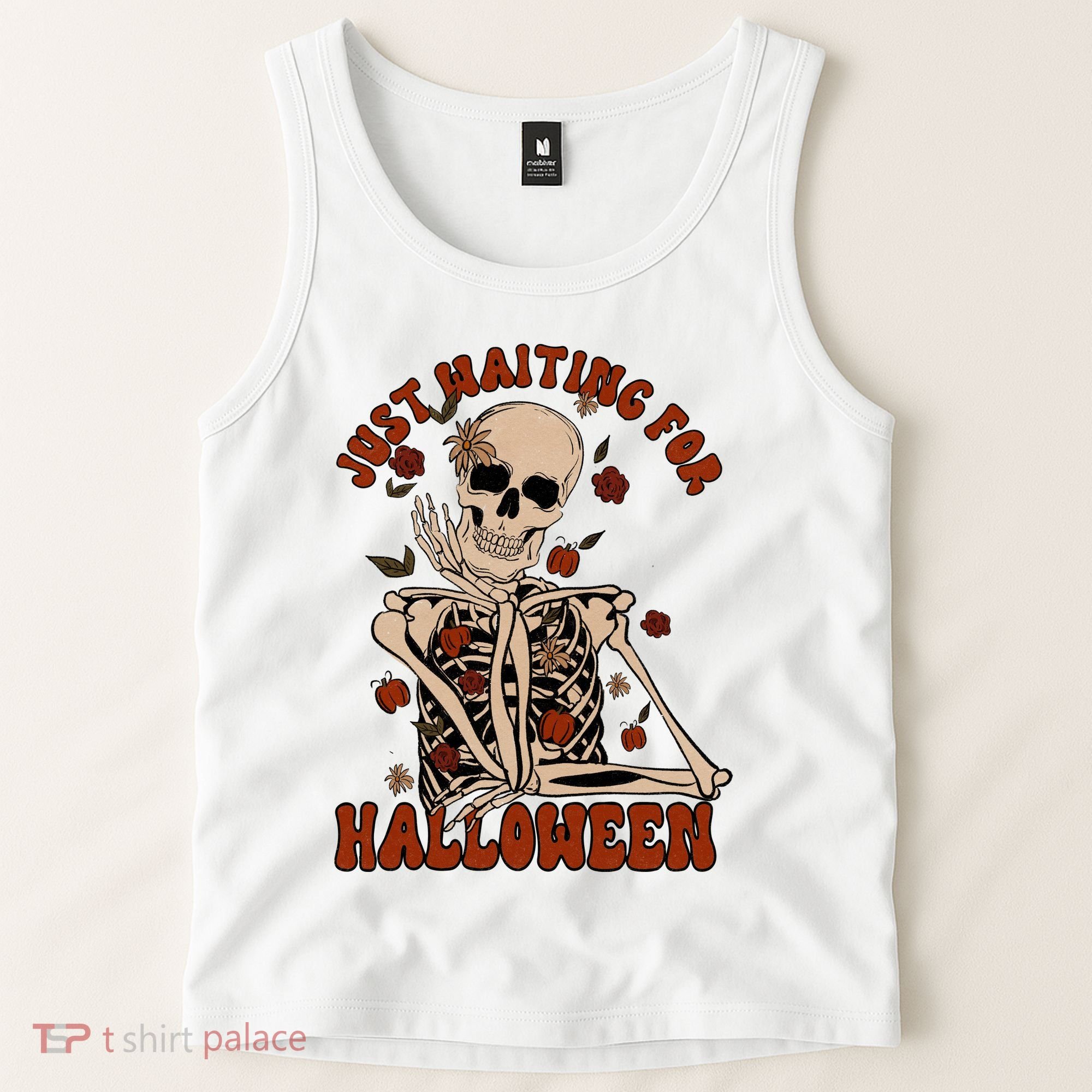Just Waiting For Halloween Skeleton Fall Spooky Tank Top