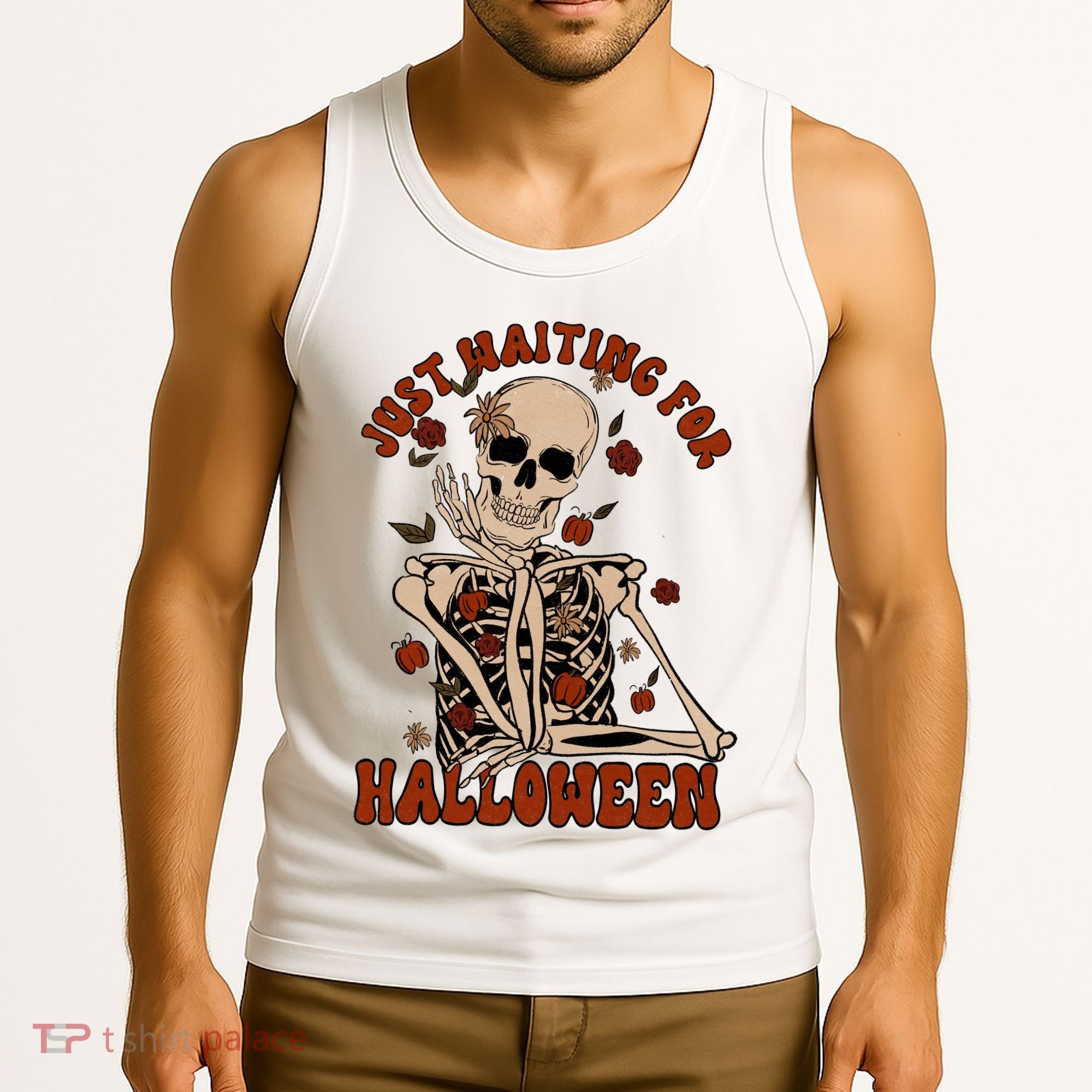 Just Waiting For Halloween Skeleton Fall Spooky Tank Top