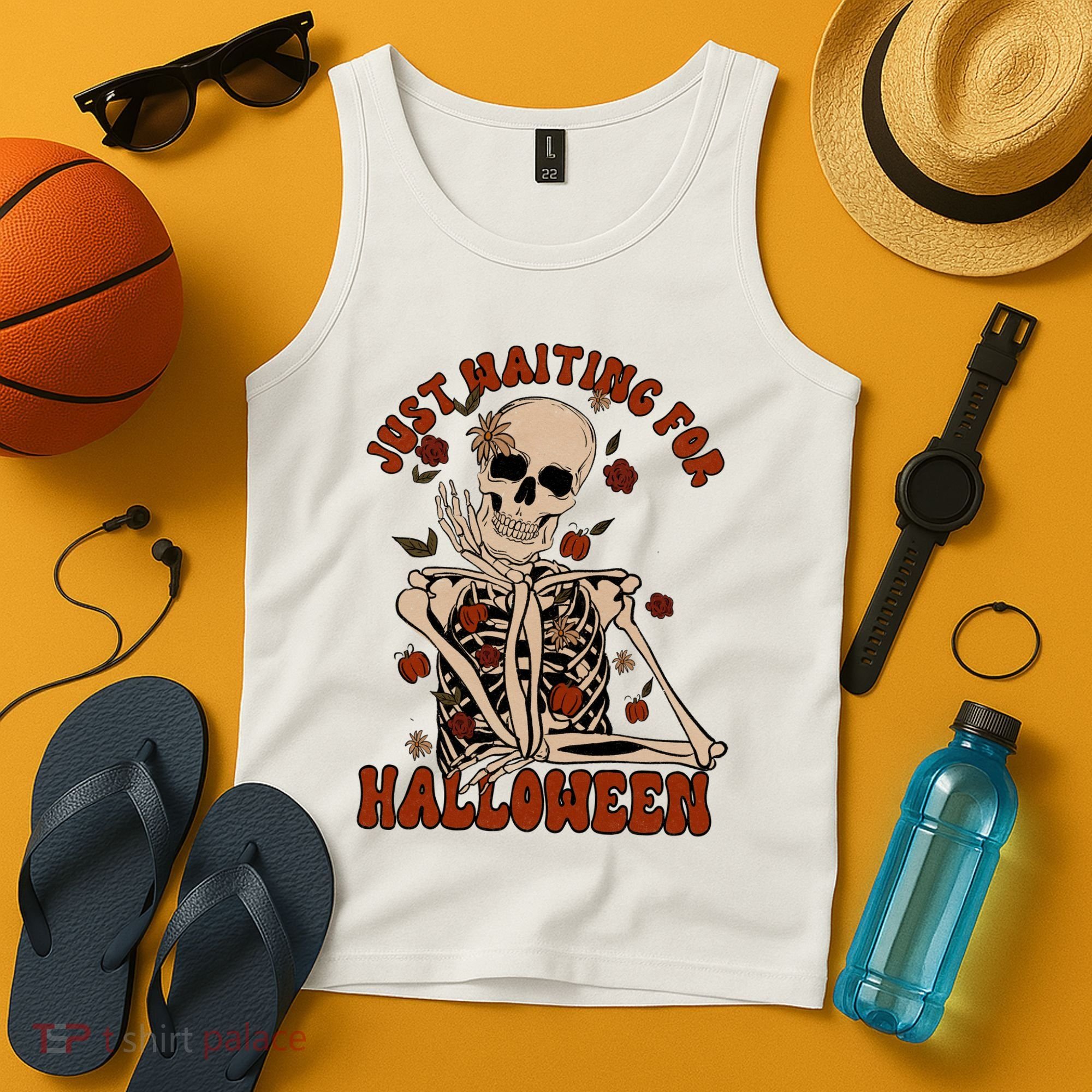 Just Waiting For Halloween Skeleton Fall Spooky Tank Top