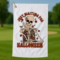 Just Waiting For Halloween Skeleton Fall Spooky Golf Towel thumb 1