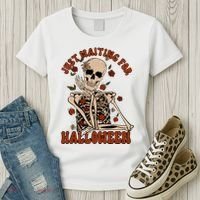 Just Waiting For Halloween Skeleton Fall Spooky Women's T-Shirt thumb 3