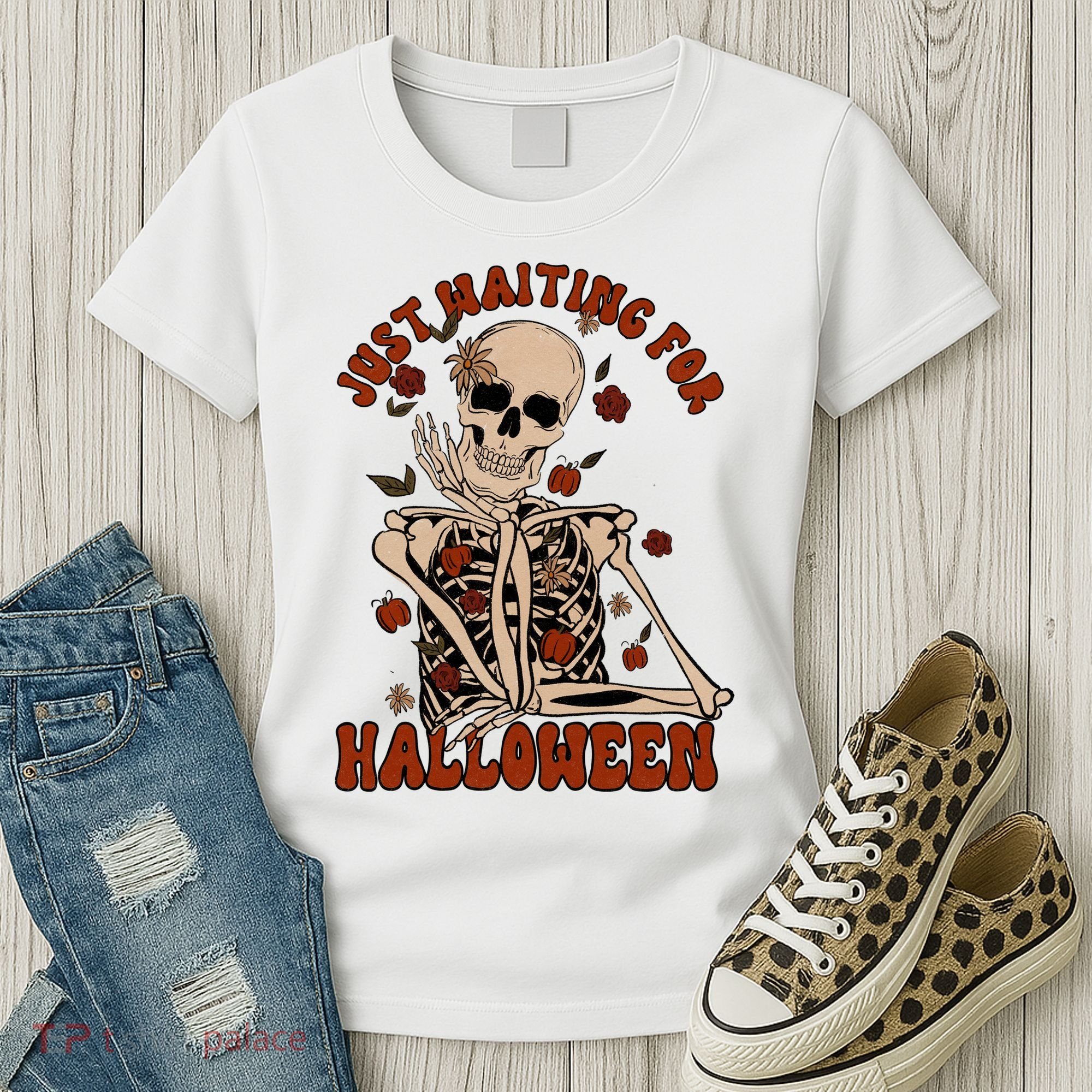 Just Waiting For Halloween Skeleton Fall Spooky Women's T-Shirt