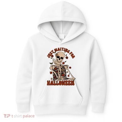 Just Waiting For Halloween Skeleton Fall Spooky Kids Hoodie