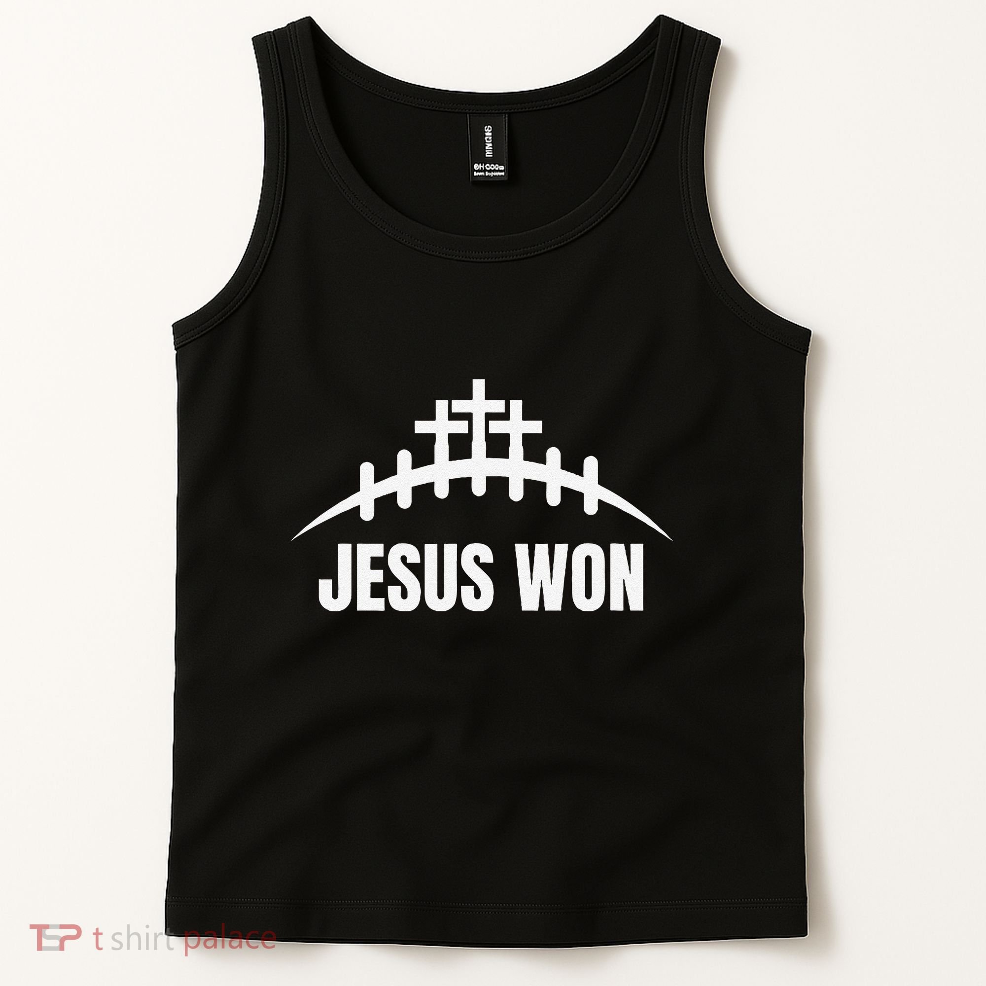 Jesus Won Football Crosses Salvation Testimony Christian Tank Top