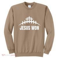 Jesus Won Football Crosses Salvation Testimony Christian Sweatshirt thumb 0