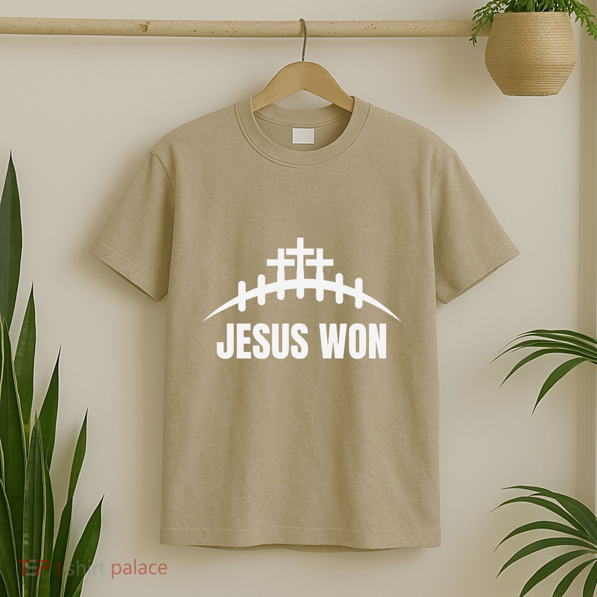 Jesus Won Football Crosses Salvation Testimony Christian T-Shirt