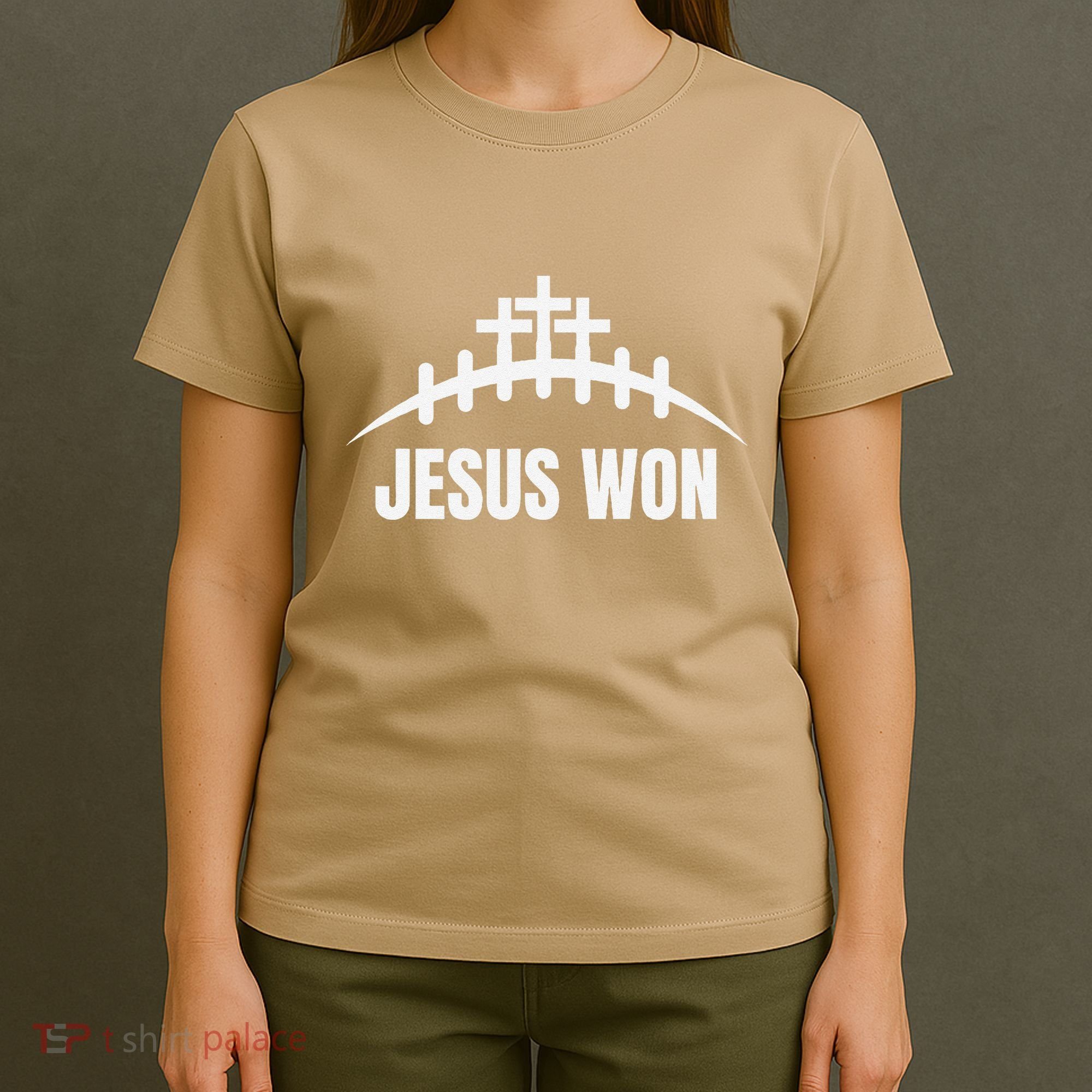 Jesus Won Football Crosses Salvation Testimony Christian T-Shirt