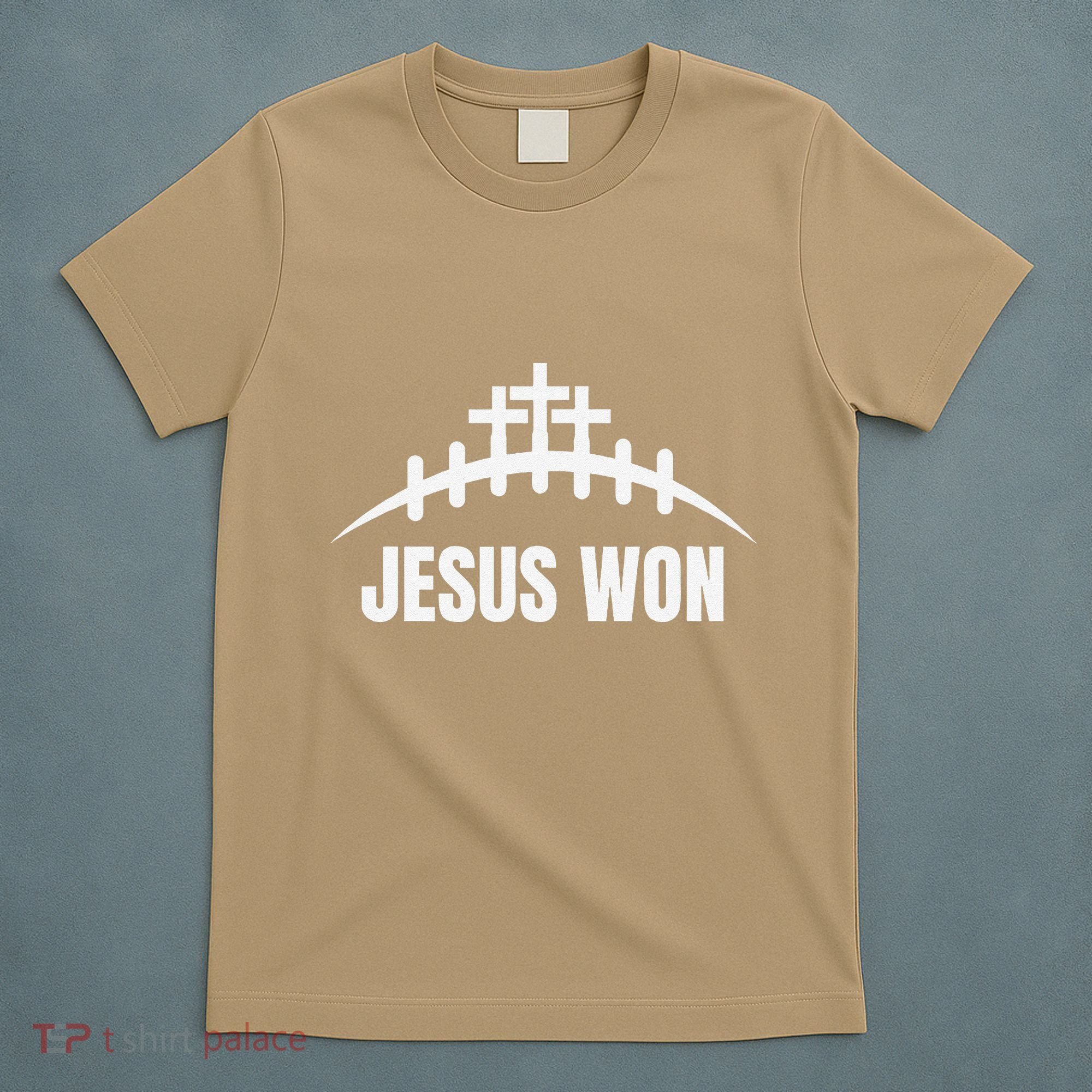 Jesus Won Football Crosses Salvation Testimony Christian T-Shirt