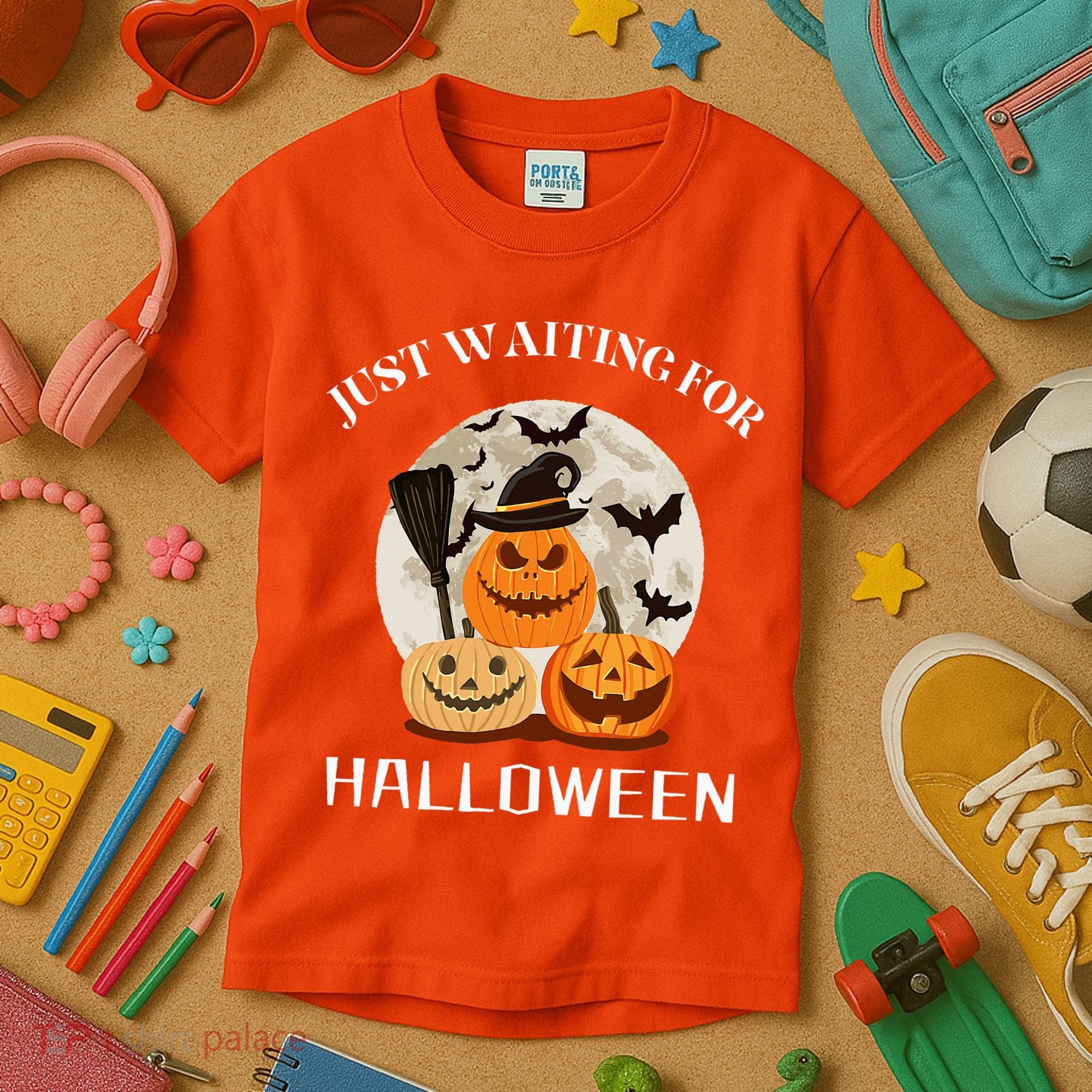 Just Waiting For Halloween Pumpkins Kids T-Shirt