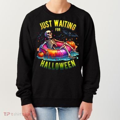 Just Waiting For Halloween Spooky Skeleton Summer Funny Women's Sweatshirt