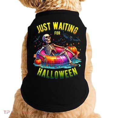 Just Waiting For Halloween Spooky Skeleton Summer Funny Doggie Tank