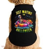 Just Waiting For Halloween Spooky Skeleton Summer Funny Doggie Tank thumb 0