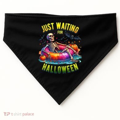 Just Waiting For Halloween Spooky Skeleton Summer Funny USA-Made Doggie Bandana