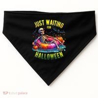 Just Waiting For Halloween Spooky Skeleton Summer Funny USA-Made Doggie Bandana thumb 0