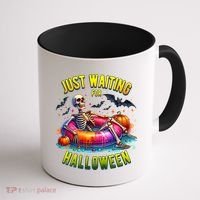 Just Waiting For Halloween Spooky Skeleton Summer Funny Coffee Mug thumb 1