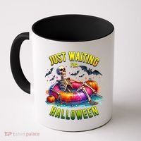 Just Waiting For Halloween Spooky Skeleton Summer Funny Coffee Mug thumb 0