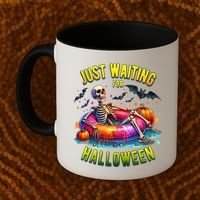 Just Waiting For Halloween Spooky Skeleton Summer Funny Coffee Mug thumb 2