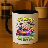 Just Waiting For Halloween Spooky Skeleton Summer Funny Coffee Mug thumb 4