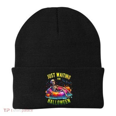 Just Waiting For Halloween Spooky Skeleton Summer Funny Beanie