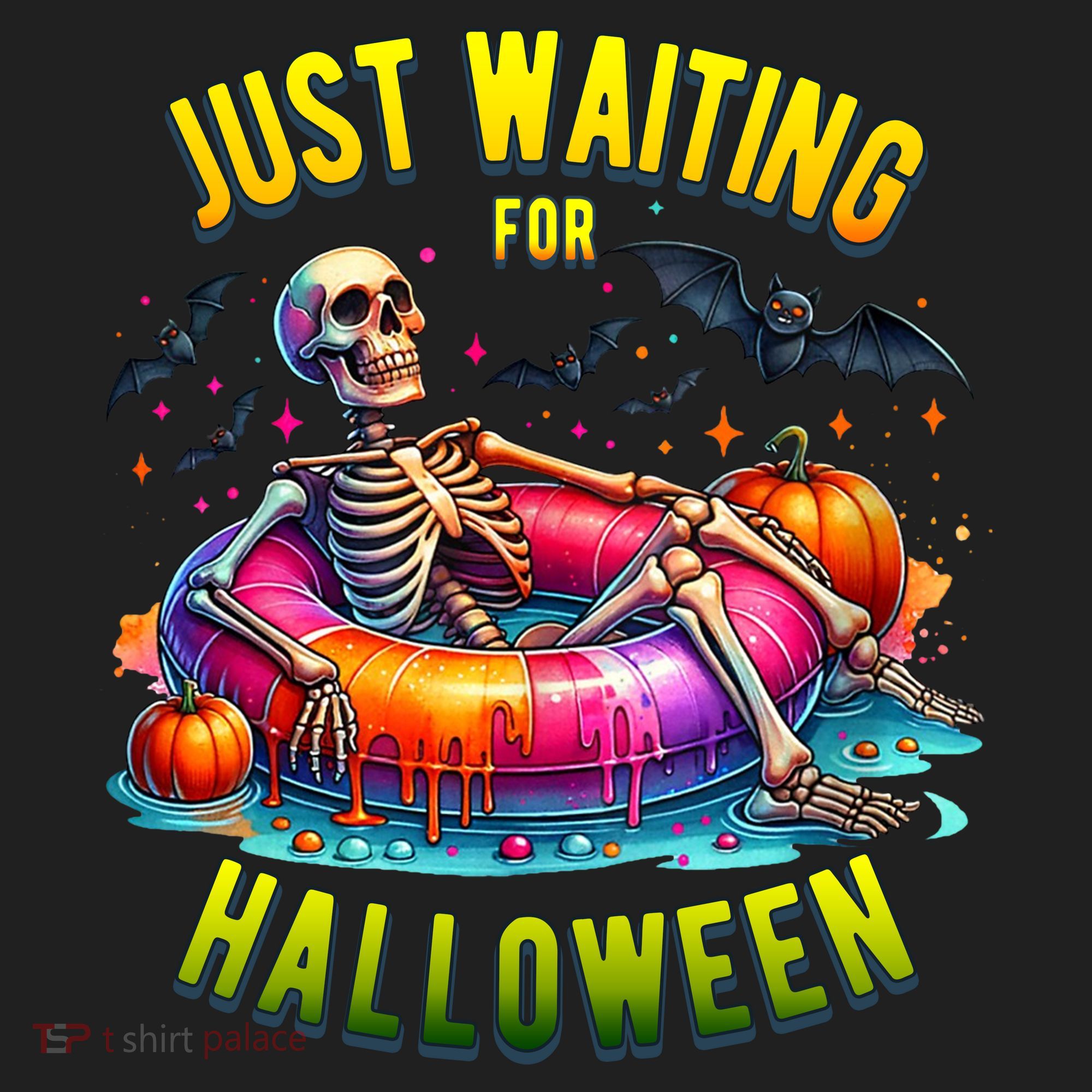 Just Waiting For Halloween Spooky Skeleton Summer Funny Beanie