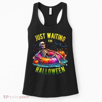 Just Waiting For Halloween Spooky Skeleton Summer Funny Women's Tank Top