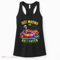 Just Waiting For Halloween Spooky Skeleton Summer Funny Women's Tank Top thumb 0