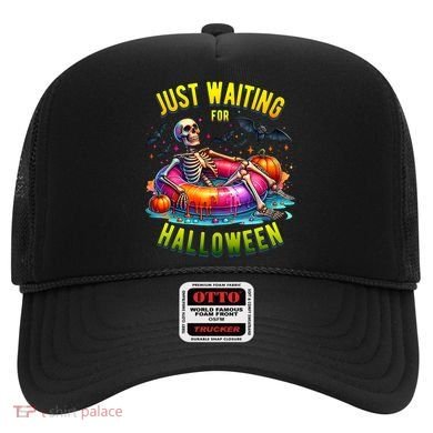Just Waiting For Halloween Spooky Skeleton Summer Funny Hat