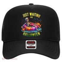 Just Waiting For Halloween Spooky Skeleton Summer Funny Hat thumb 0