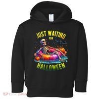 Just Waiting For Halloween Spooky Skeleton Summer Funny Toddler Hoodie thumb 0
